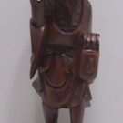 Chinese Statue of a Man Hand Carved Teak Wood Artist Initials Carved on the Back