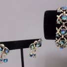 Coro Bracelet and Earrings Set Gold Tone Metal Blue Green Rhinestones