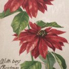 Antique Christmas postcard silk with red poinsettis unposted divided Germany