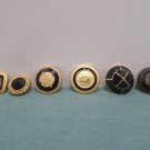 Sewing Buttons Black Glass with Gold Tone Metal Trim 6 Pieces