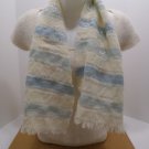 Vintage Ladies Scarf by Linwol Shoppe Soft Wool Light Blue and Cream with Silver