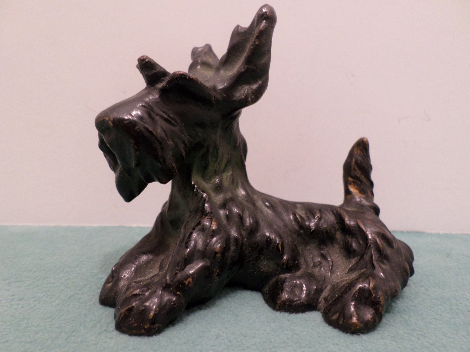 Antique Figurine Solid Brass Scottish Terrier Dog Painted Black made in Austria