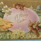 Antique Easter Postcard Rabbits Chick Egg Embossed Unposted Divided