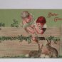 Antique Easter Postcard Children Rabbits Eggs Unposted Divided