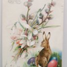 Antique Easter Postcard Rabbit Colored Eggs Posted Undivided