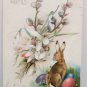 Antique Easter Postcard Rabbit Colored Eggs Posted Undivided