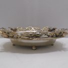 Antique Oval Dish with Birds on a Filigree Edge Silver Plated