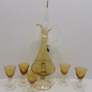 Vintage Amber Color Liquor Decanter with Stopper with Five Glasses 6 pc Set