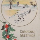 Antique Christmas postcard snowy country scene USA embossed unposted divided