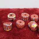 Antique African Trade Beads 9 pcs Powder Glass Red Brick  with Designs