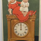 Antique New Year Postcard Girl Holding Baby on Clock Germany Divided Posted 1908