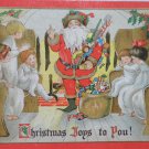 Antique Christmas Postcard Santa Claus Giving Toys to Children Divided Posted