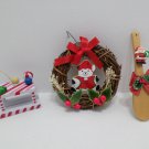 Christmas Tree Ornaments Wreath Wooden Sleigh Wooden Spoon Mixed Lot of Three