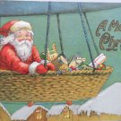 Antique Christmas Postcard Santa Claus Flying a Blimp Delivering Toys Posted
