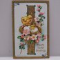 Antique Easter Postcard Chicks Hatching out of Eggs in Nest Floral Design