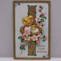 Antique Easter Postcard Chicks Hatching out of Eggs in Nest Floral Design