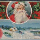 Antique Christmas postcard Santa Claus Snow Scene glossy unposted divided