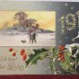 Antique New Year Postcard Holly Germany Posted Embossed Divided 1909
