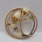 Brooch or Pin Gold Tone Metal with Floral Design
