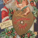 Antique Christmas Postcard Santa Claus Smoking a Pipe Embossed Divided Unposted