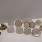 Antique Men's Shirt Buttons Gold Tone Metal with Mother of Pearl and other stone