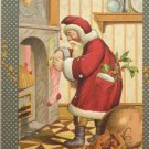 Antique Christmas Postcard Santa Claus Filling Stockings Embossed Posted 1908