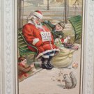 Antique Christmas Postcard Santa Claus Sleeping on Bench Boys Tying Boots to Leg