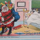Antique 1908 Christmas postcard Santa Claus Putting Toys in Wagon Girls Sleeping
