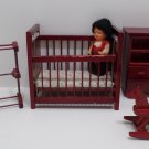 Wooden Doll House Furniture Babies Room Crib Rocking Horse Doll