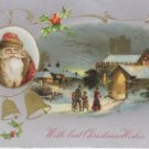 Antique Christmas postcard Santa Claus bells posted divided