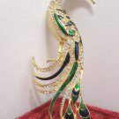 Peacock Brooch Gold Tone Metal with Rhinestones Costume Jewelry