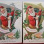 Two Antique Christmas Postcards Santa Claus Smoking a Pipe Embossed Posted
