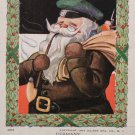 1907 Christmas postcard Santa Claus Wearing brown coat green Driving hat Smoking