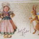 Antique Easter Postcard Humanized Rabbit Cute Little Dutch Girl Embossed