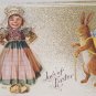 Antique Easter Postcard Humanized Rabbit Cute Little Dutch Girl Embossed