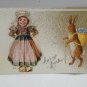 Antique Easter Postcard Humanized Rabbit Cute Little Dutch Girl Embossed