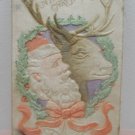 Christmas Postcard Santa Claus and Reindeer Silk Divided Unposted