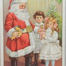 Antique Christmas Postcard Santa Claus Giving Presents to Children Embossed