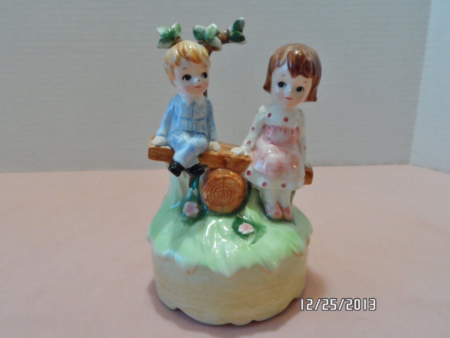 Lefton Music Box Figurine Boy and Girl on Teeter Totter Porcelain made