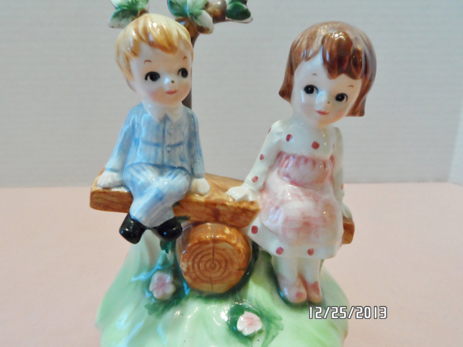 Lefton Music Box Figurine Boy and Girl on Teeter Totter Porcelain made