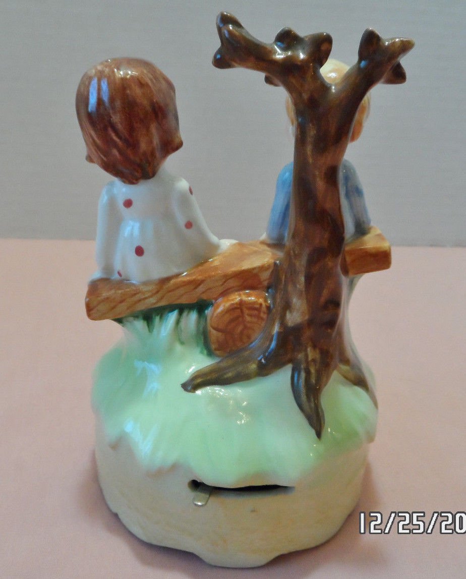 Lefton Music Box Figurine Boy and Girl on Teeter Totter Porcelain made