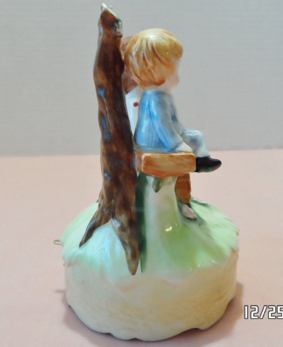 Lefton Music Box Figurine Boy and Girl on Teeter Totter Porcelain made