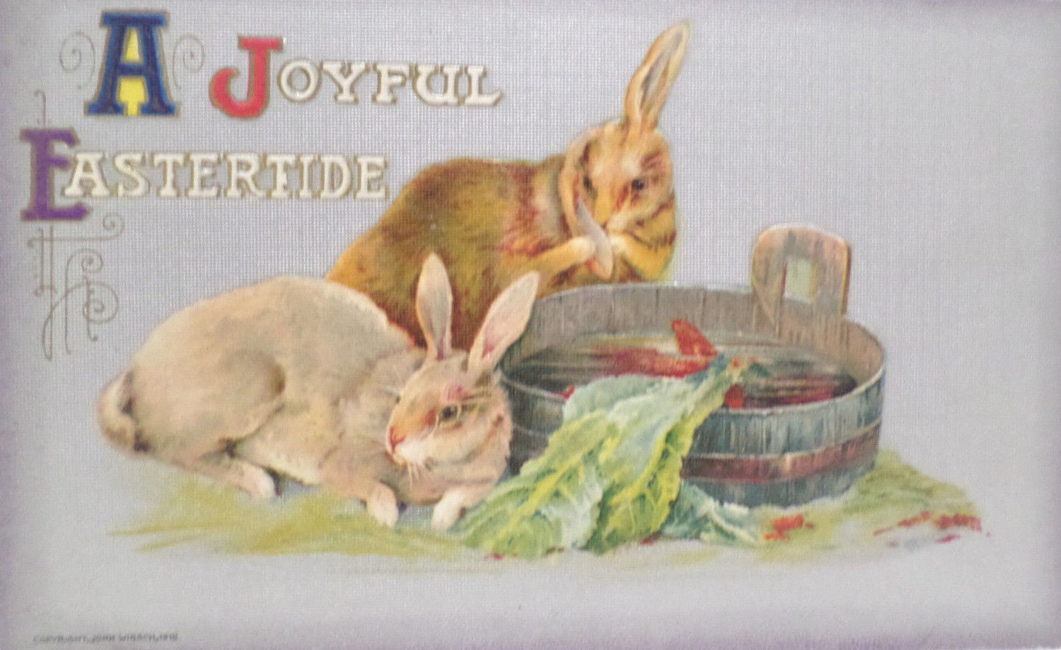 Antique Easter Postcard Rabbits John Winsch Germany Unposted Embossed