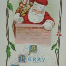 Antique Christmas Postcard Santa Claus in Chimney Unposted Embossed Divided