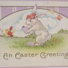 Antique Easter Postcard Humanized Rabbit Reading Embossed Posted Divided