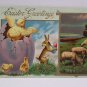 Easter Postcard Humanized Rabbit Running Away with Easter Eggs and Chicks