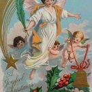 Antique Christmas Postcard Angel With Pink Wings Embossed Unposted Embossed