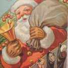 Antique 1910 Christmas Postcard Santa Claus Has Bag of Toys Ringing Bell