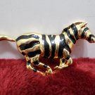 Brooch Gold Tone Metal with Black Stripes Zebra