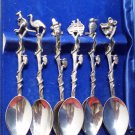 Antique Collector Spoons Silver Tone Metal in a Blue Velvet Case